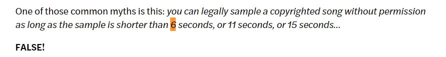 The actual sentence, explaining you can never legally sample a copyrighted song.