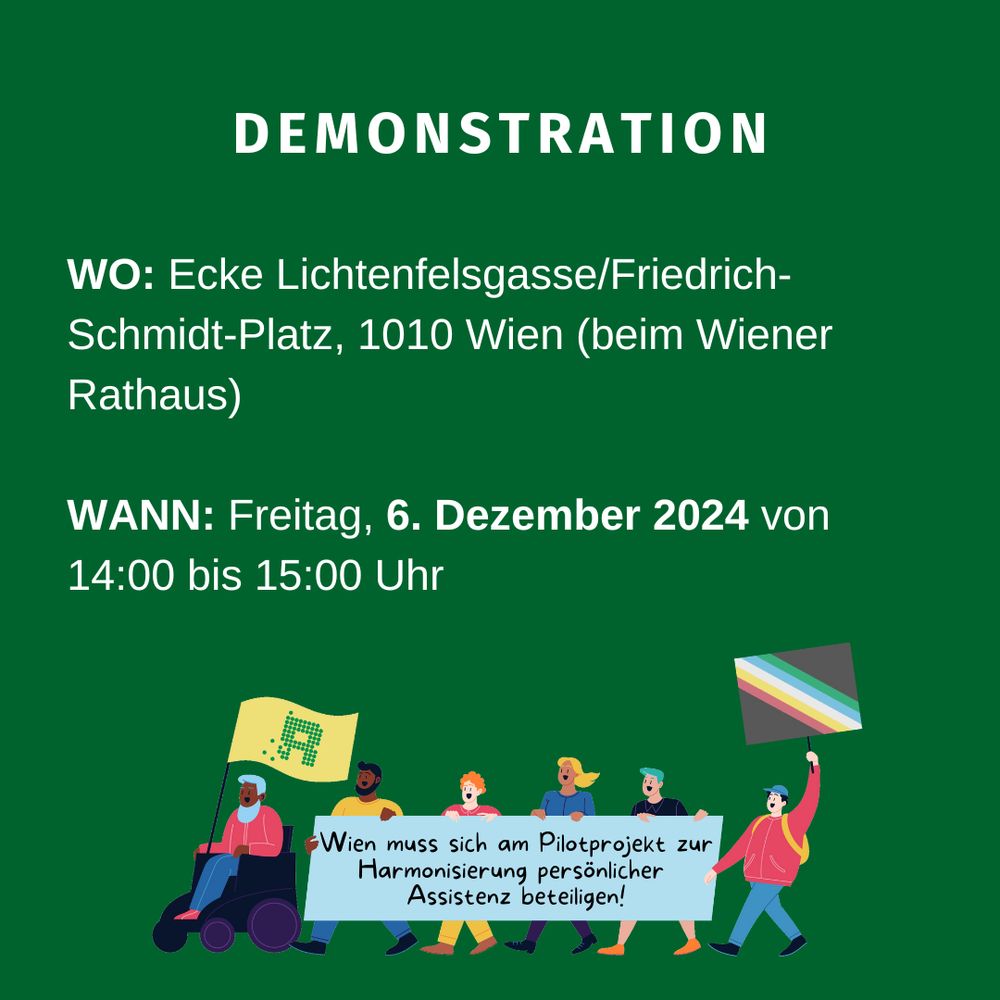 DEMONSTRATION
WO: Ecke Lichtenfelsgasse/Friedrich-Schmidt-Platz, 1010 Wien (beim Wiener Rathaus)

WANN: Freitag, 6. Dezember 2024 von 14:00 bis 15:00 Uhr
