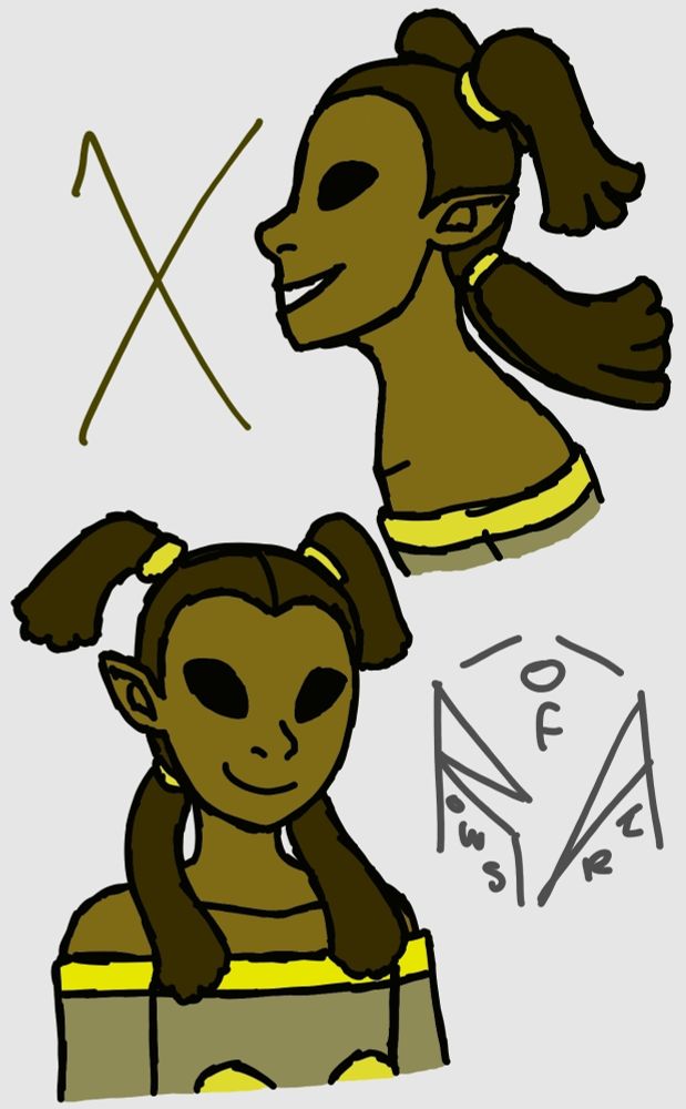 X is an elf that resembles a cartoony alien!