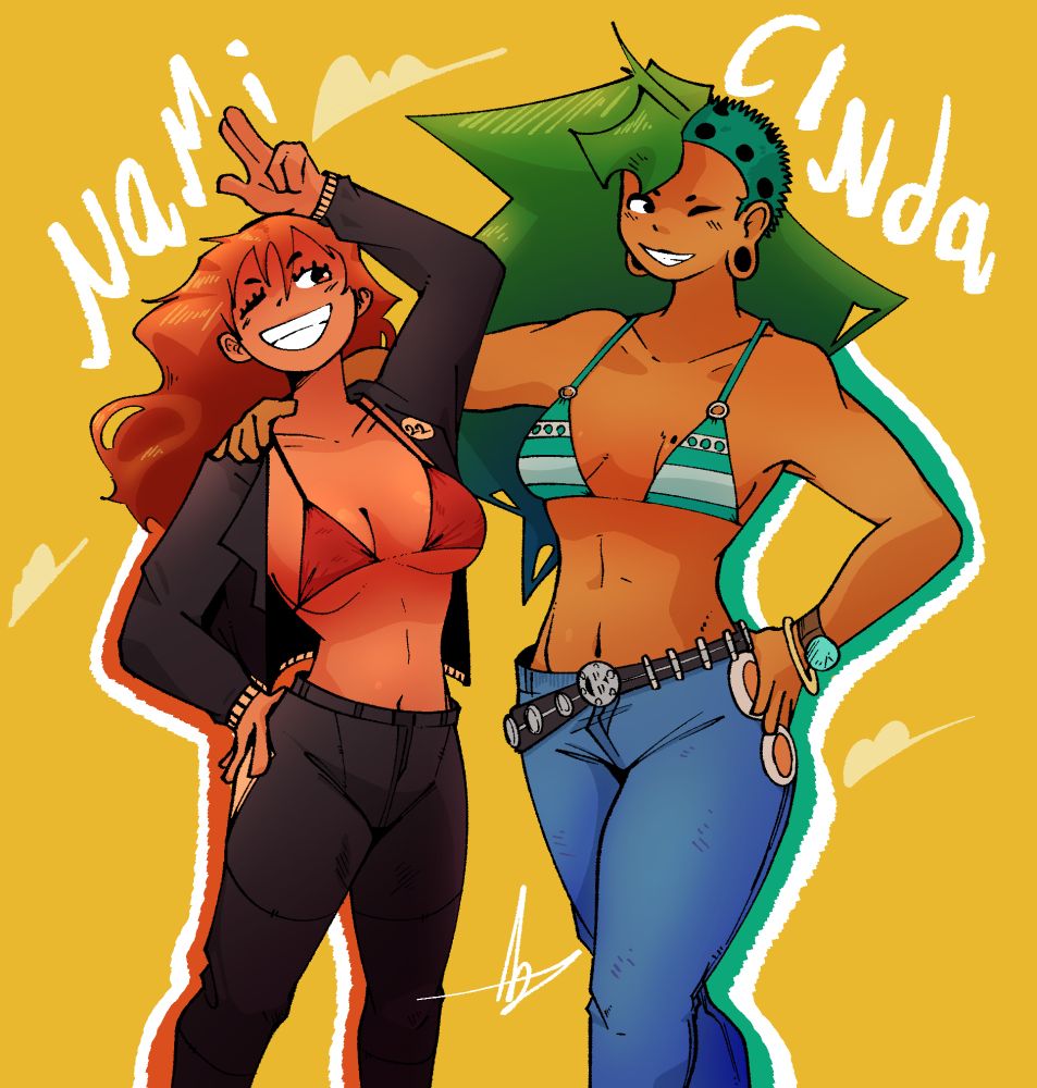 Nami and Cinda (oc) with swapped outfits