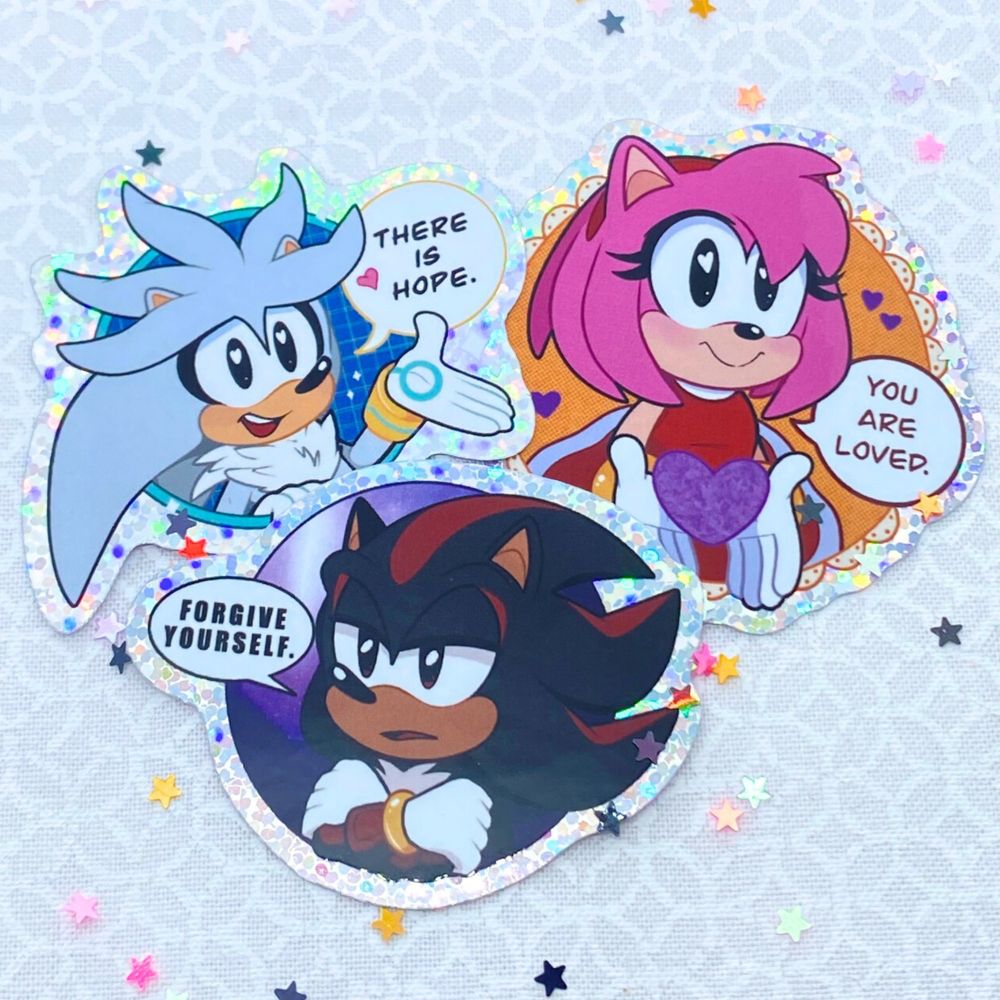 Silver the Hedgehog, Shadow the Hedgehog, and Amy Rose telling you to take care of yourselves. 