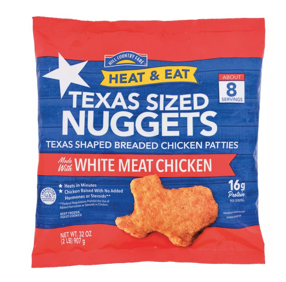 a bag of frozen chicken nuggets that are shaped like texas