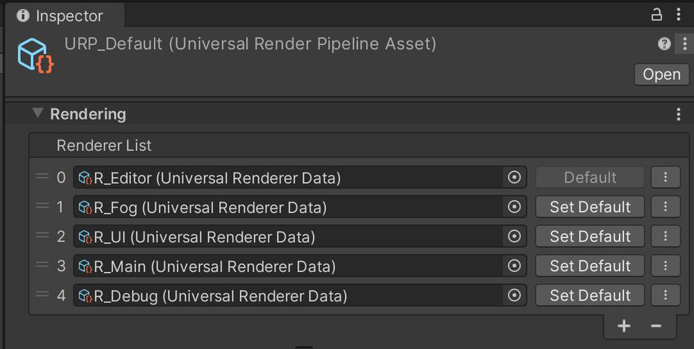 Screenshot of Unity Editor showing custom Universal Render Pipeline Assets