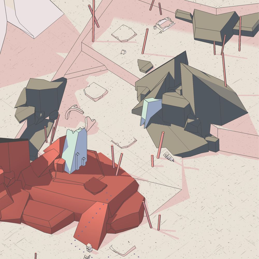 Part of a map of an isometric 3D game called Passage. CellShading and Outlines style. SF mood on an abandoned planet 