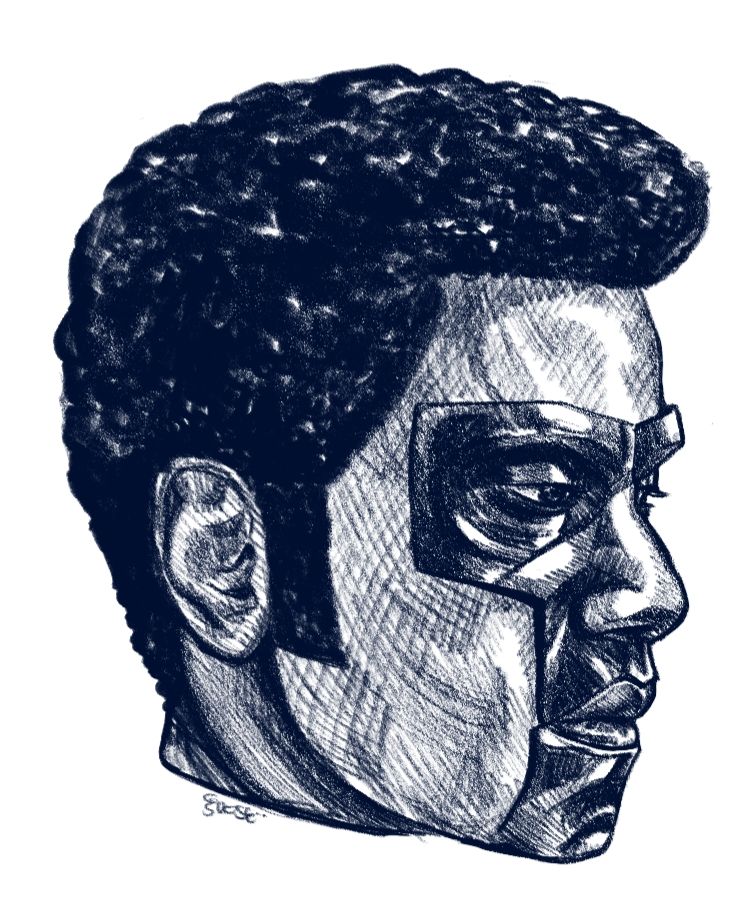Sketch of Edi Gathegi as Mr Terrific from Superman (2025).