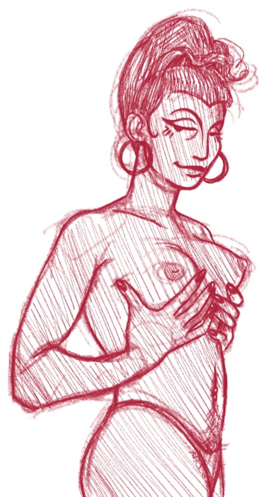 sketch of uhura squishing her boobs while only wearing a little thong