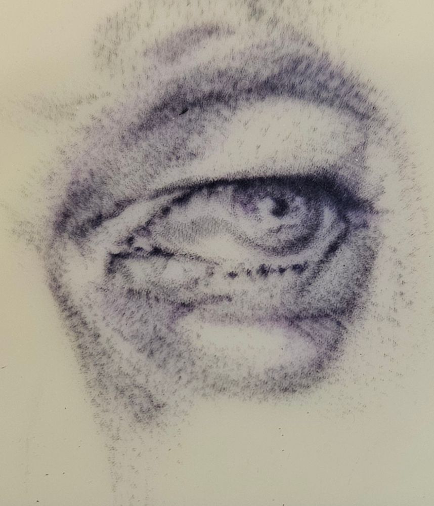 stipple shaded tattoo of mccoy's eye done on practice skin with a 3 round liner