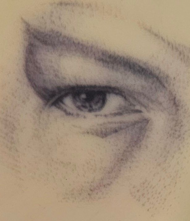 stipple shaded tattoo of spock's eye done on practice skin with a 3 round liner