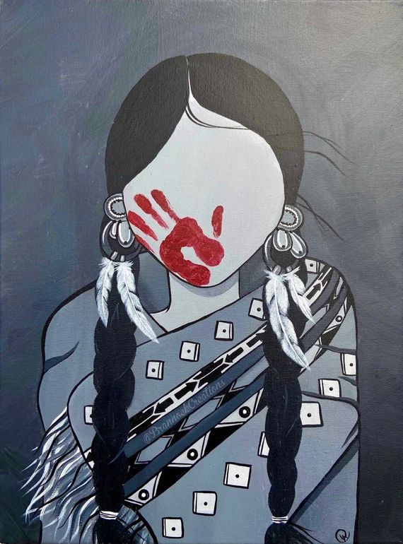 One of many missing and Murdered Indigenous Women (and Girls) protest drawings/photos featuring the Red hand