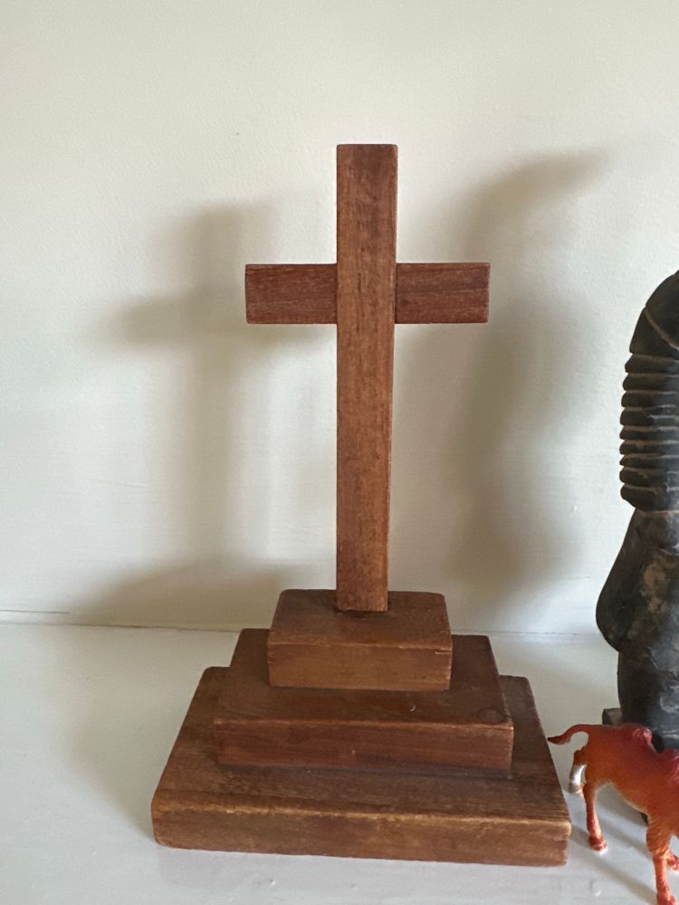 Photo of small wooden crucifix given to Michael Howard of CND by the mayor of Hiroshima.