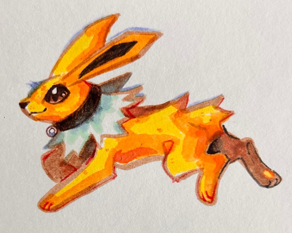 jolteon from pokemon drawn in traditional art