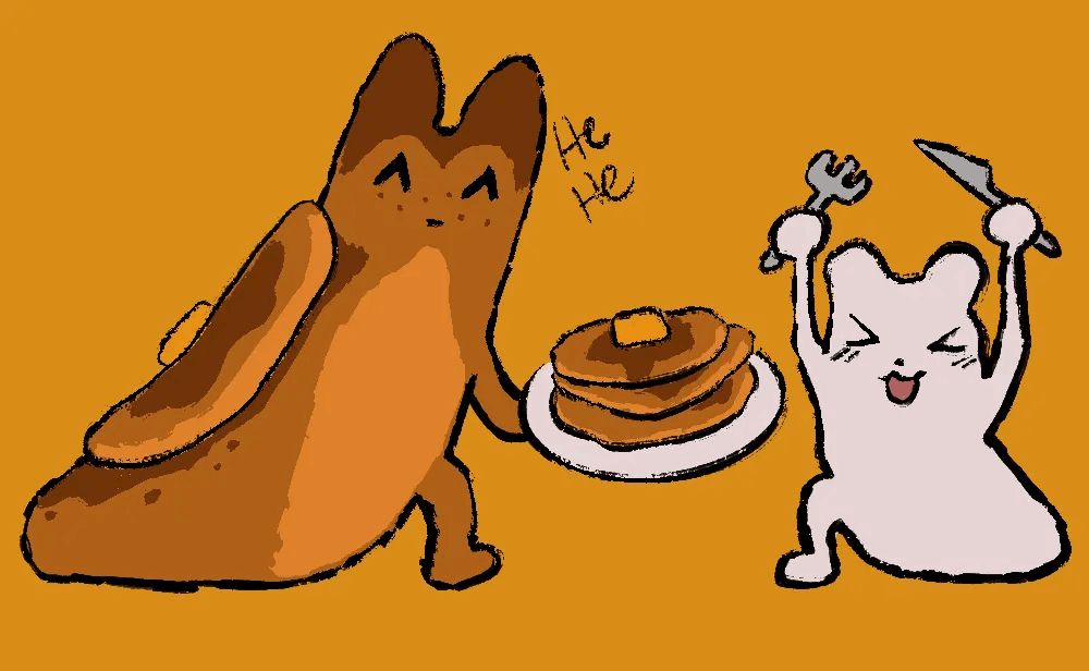Slugcat gives a slugpup pancakes