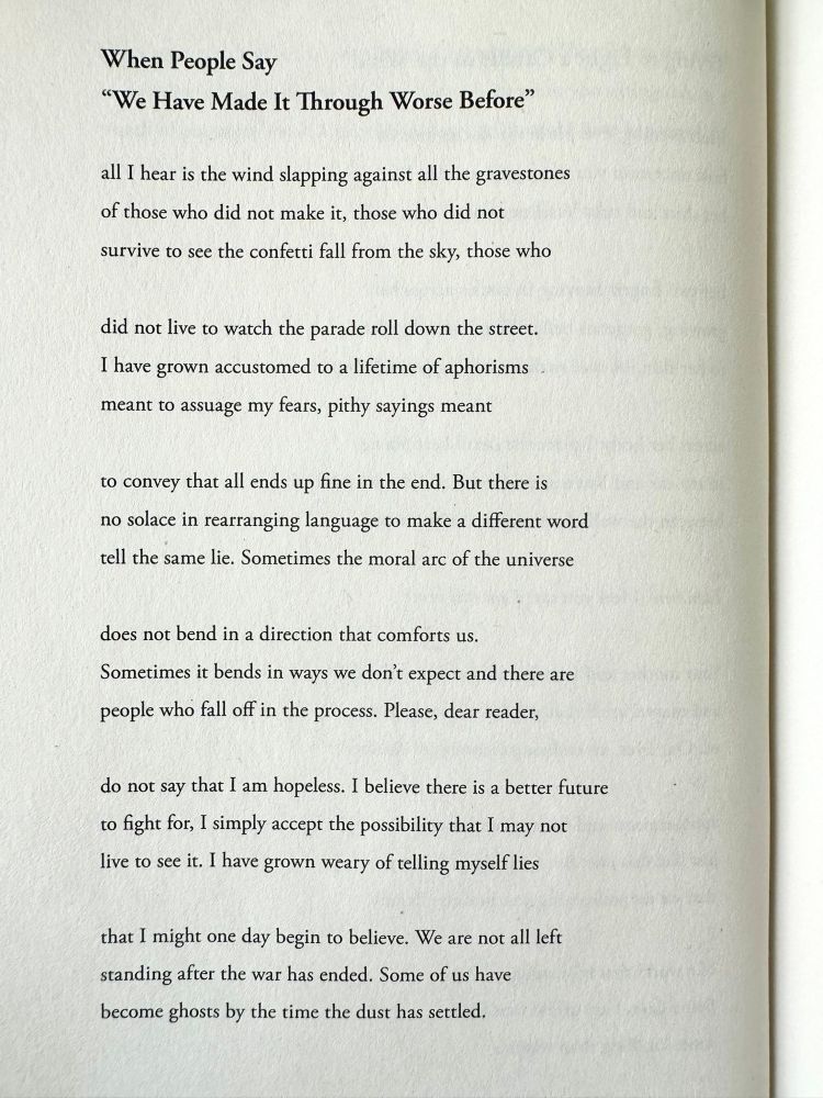 The text of a poem by Clint Smith beginning “When people say ‘we have made it through worse before’[…]”