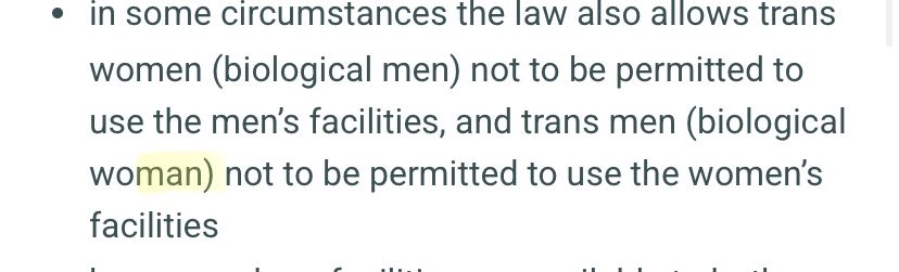 A snippet of text from the EHRC statement including “… and trans men (biological woman)”