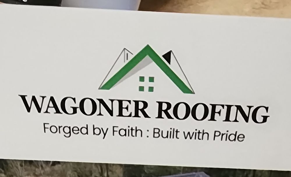 Roofing company ad w slogan "forged by faith; Built with Pride