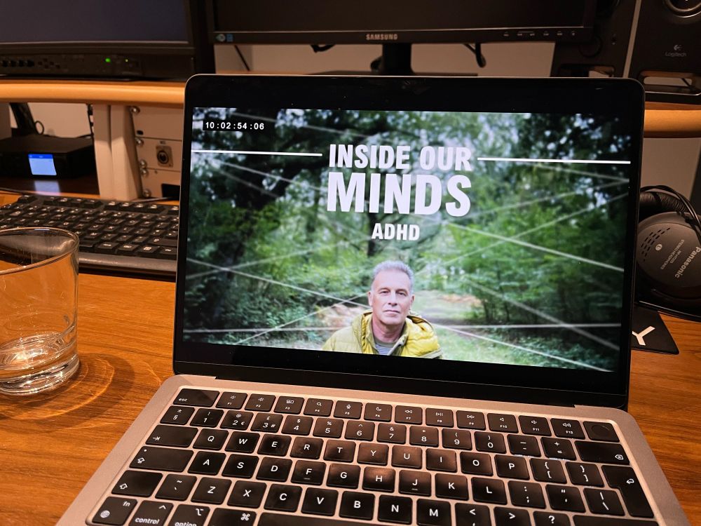 Photo of a laptop computer showing the title card of the new series of Inside Our Minds with Chris Packham