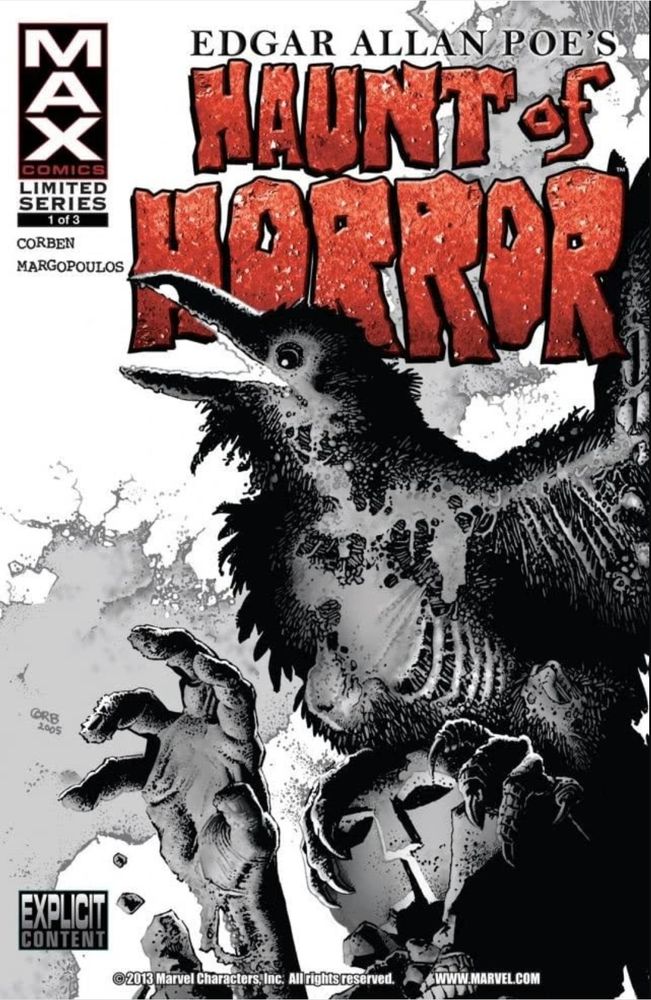 The cover of Haunt of Horror issue 1 showing the raven from Edgar Allan Poe's poem. Art by Richard Corben.