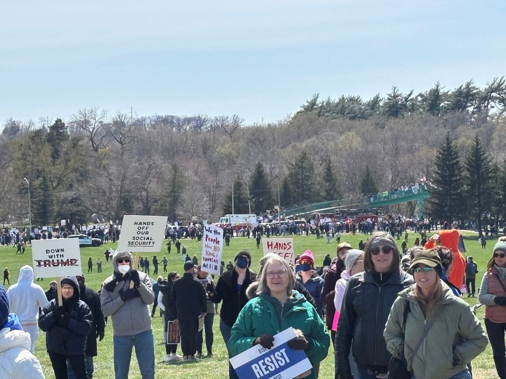 Protestors at the Omaha Hands Off Our Democracy protest 