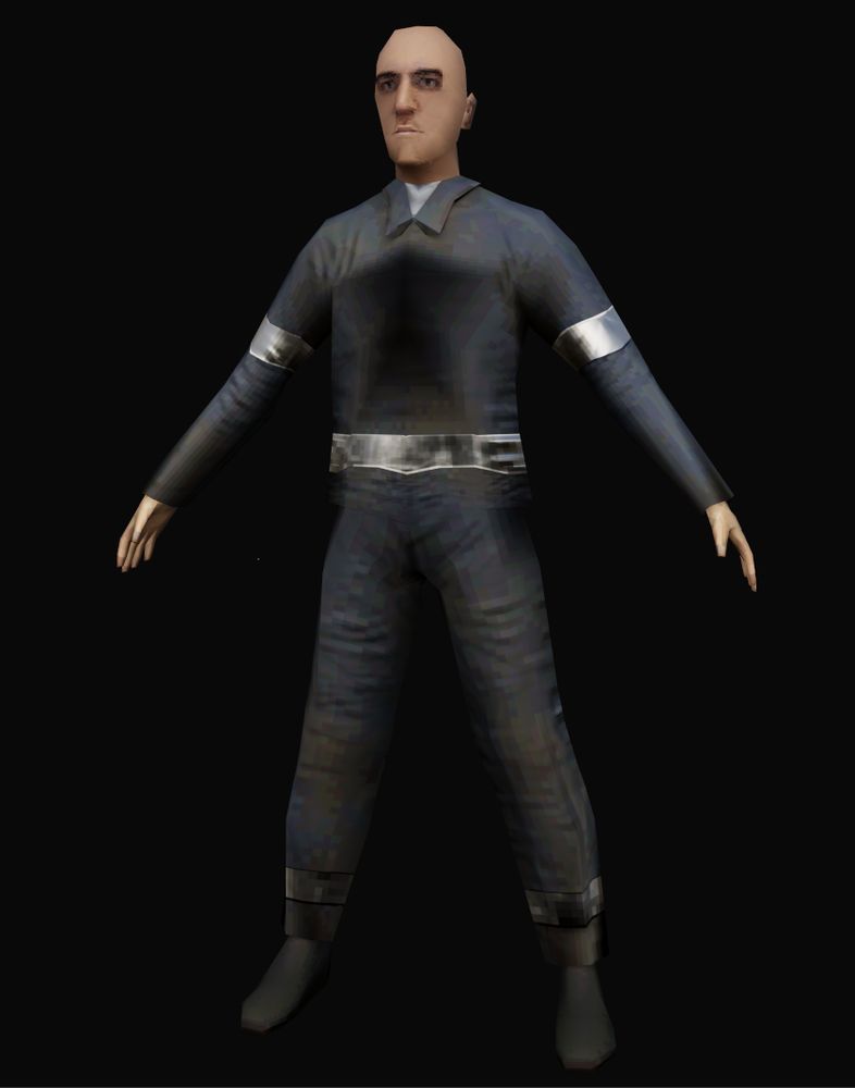 Screenshot of a lowpoly character using low resolution textures.