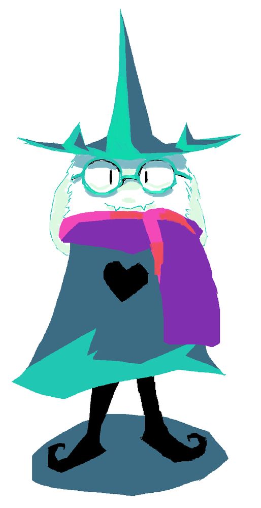 drawing of ralsei that tries to combine the designs from chapter 1 and the rest of the game together