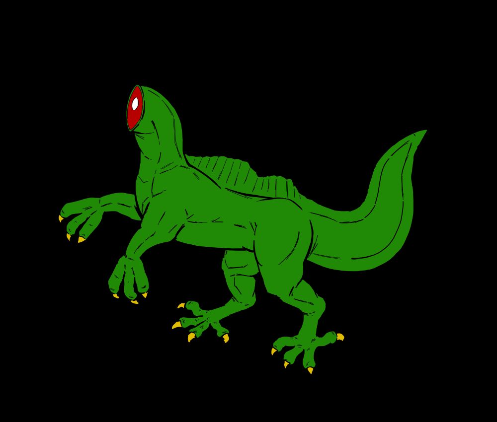 A non-specific green Spinosauridae with yellow claws. Hell nah, bro, they chopped its head off.