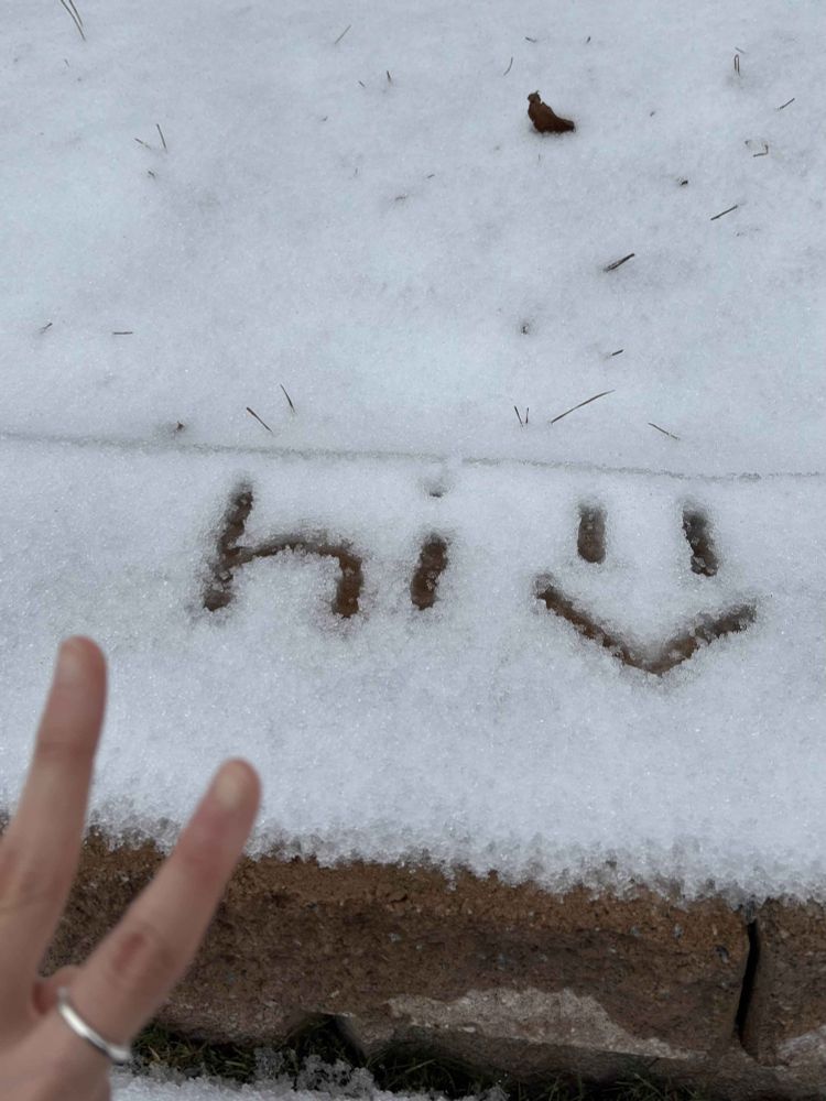 "hi =>" written in snow by human!