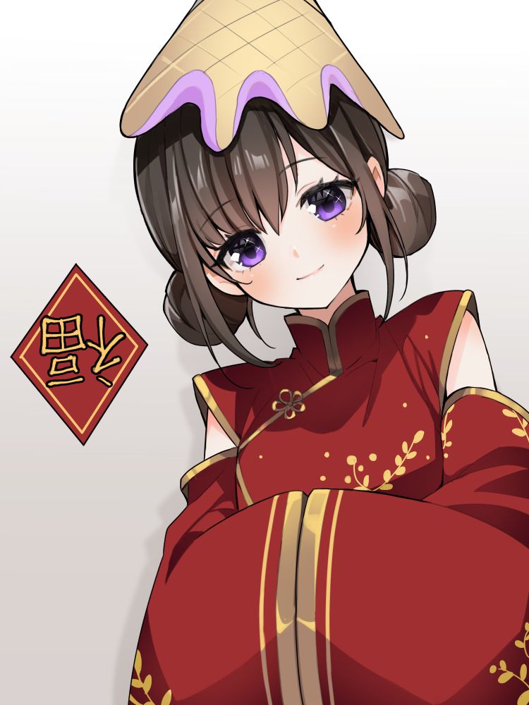 ice cream girl dressed in red oriental clothing wishing you a happy lunar new years :) 

🎨: @okehanak !! 
https://skeb.jp/@okehanak 