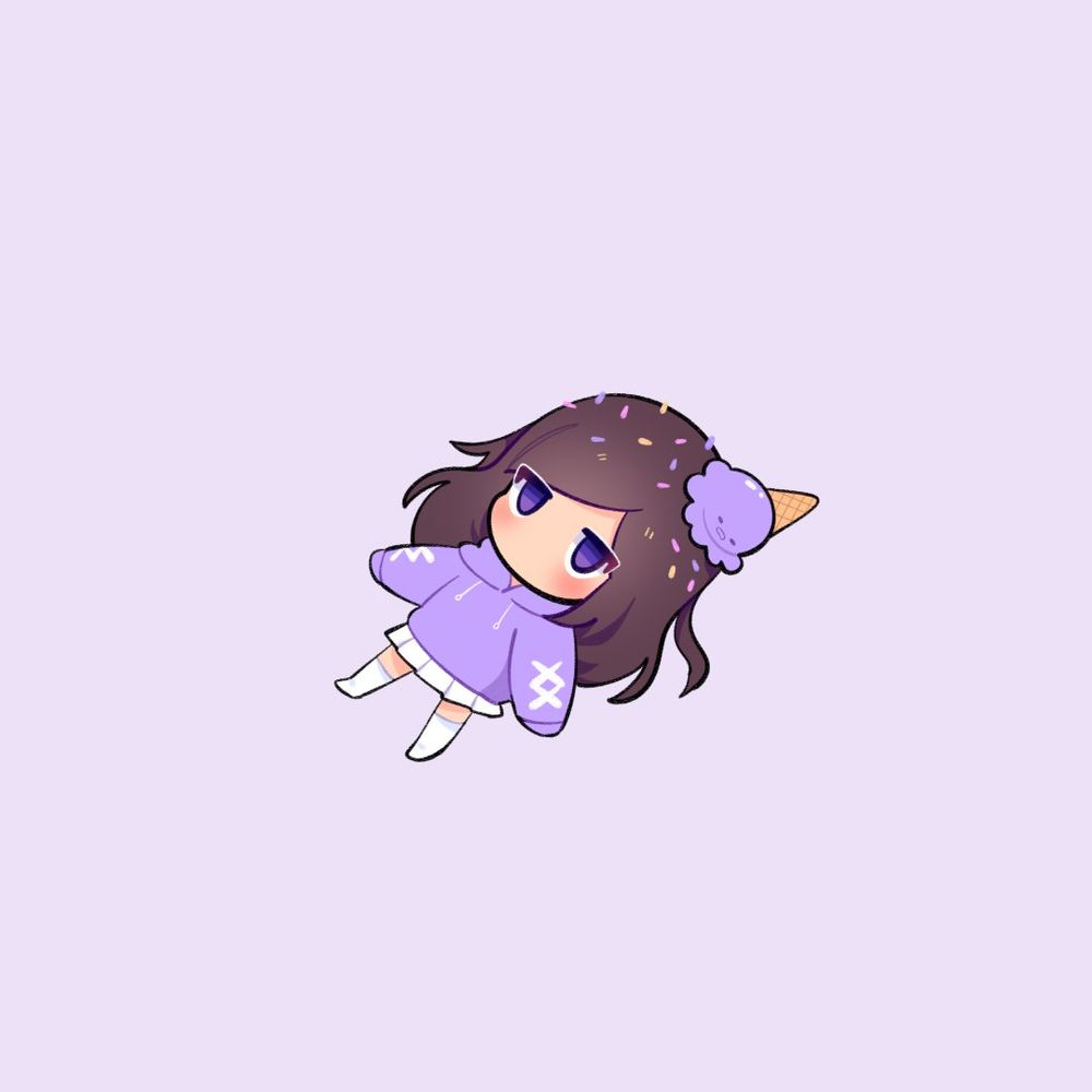 ice cream girl becomes chibi who's kinda just laying there with dead eyes :^) similar to the popular genshin emote "qiqifallen" xd