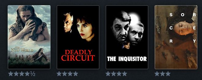 The New World - 4.5 stars
Deadly Circuit - 4 stars
The Inquisitor - 4 stars
Sorcery - 3 stars