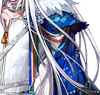 A close up of Lin Setsu A's feathered shoulder pad, which has odd colorful tassels. 