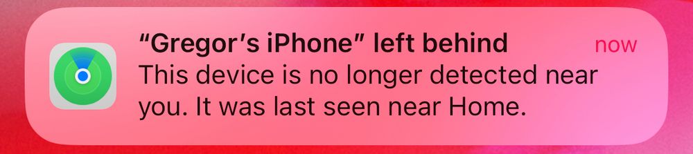 Gregors iPhone left behind notification 