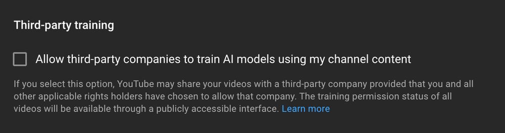 Allow third-party companies to train AI Models using my channel content. 