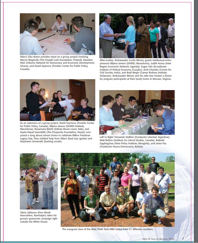ACT Party Leader David Seymour is pictured at Atlas Network events, in the publication Atlas Year-in-Review, 2008