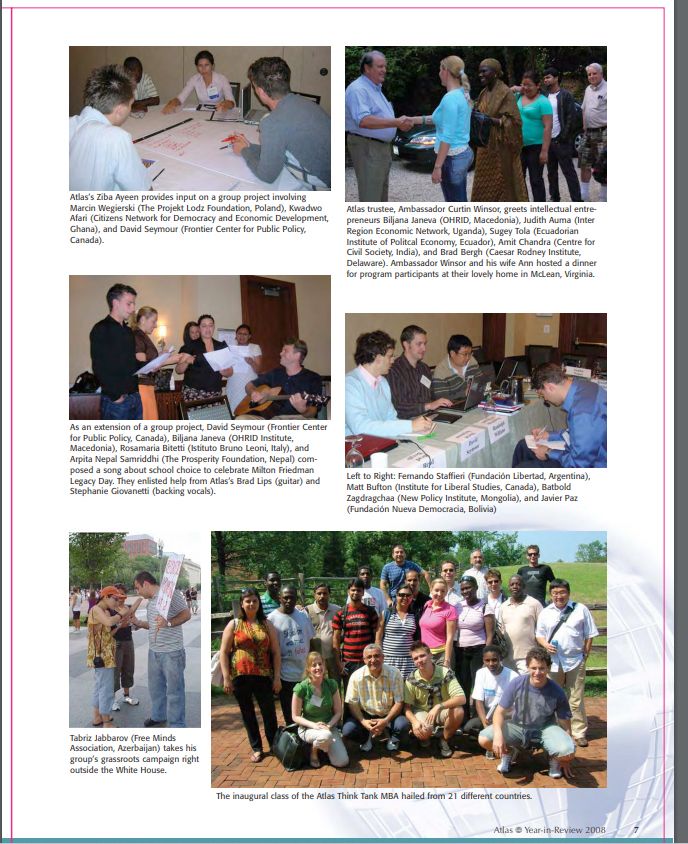 ACT Party Leader David Seymour is pictured at Atlas Network events, in the publication Atlas Year-in-Review, 2008