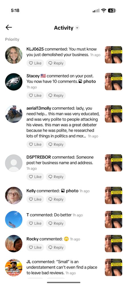 A preview of comments from a femme Hextales Tiktok social media