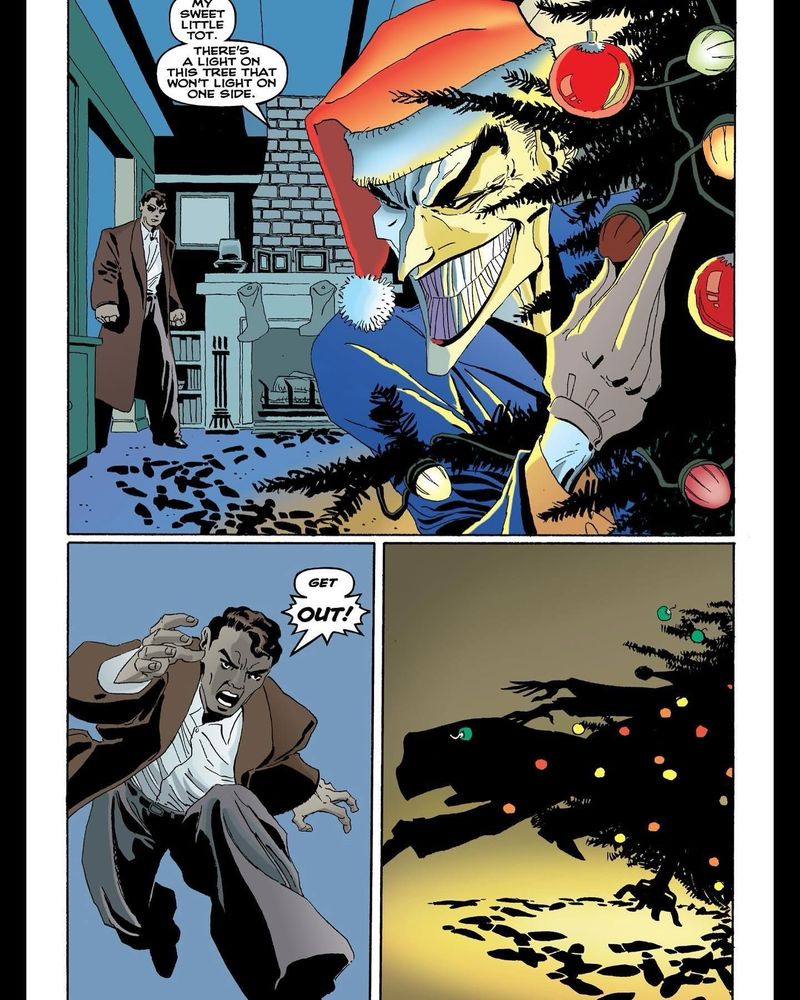 Images of the Joker’s invasion of DA Harvey Dent’s house at Christmastime.