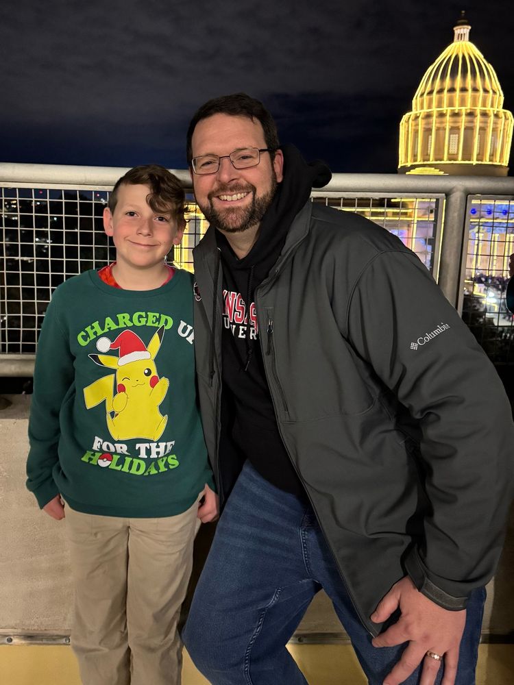 Mark and Garrett at the Arkansas State Capitol holiday lighting ceremony.