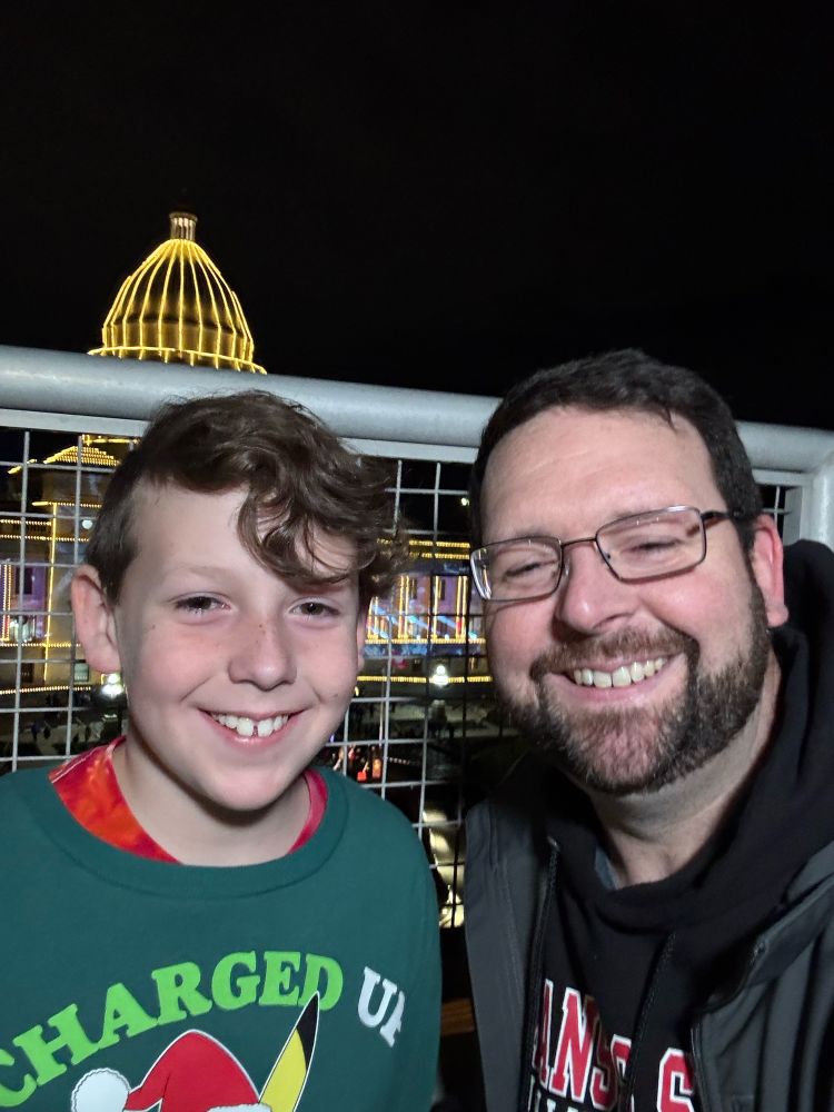 Mark and Garrett at the Arkansas State Capitol holiday lighting ceremony.