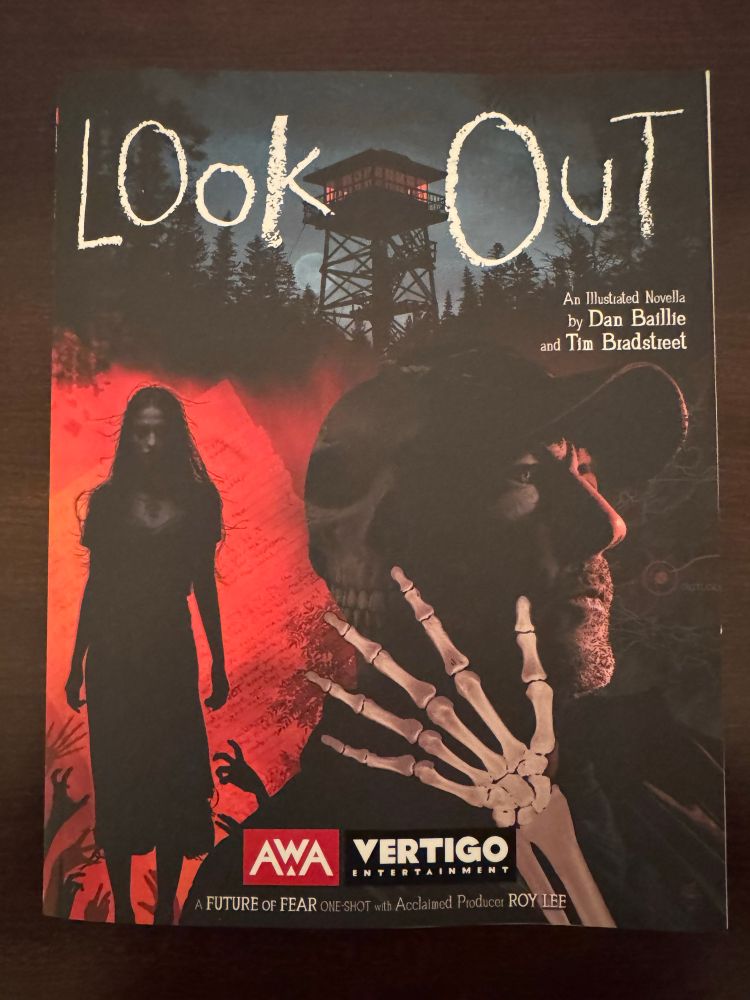 Cover of Look Out, featuring main character Oscar, the Weeping Lady, and a forest lookout tower