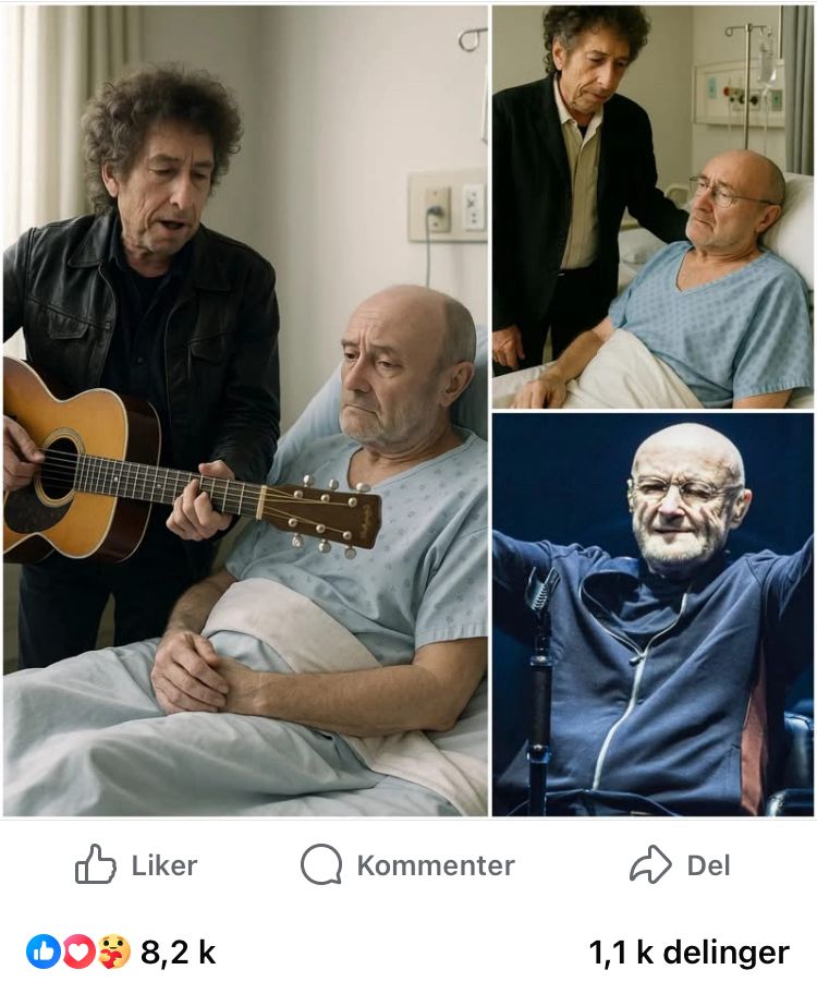 KI-genererte bilder av Bob Dylan som spiller for en syk Phil Collins.