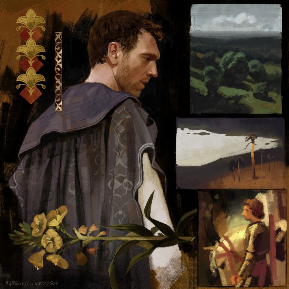 A page of random digital colored studies, all things at once. I just put them on one page because they were all over my files.
Here's the study of Tom Mckay, some ornaments, flowers, and old oil paintings - two by Arkhip Kuindzhi and one by George Frederic Watts