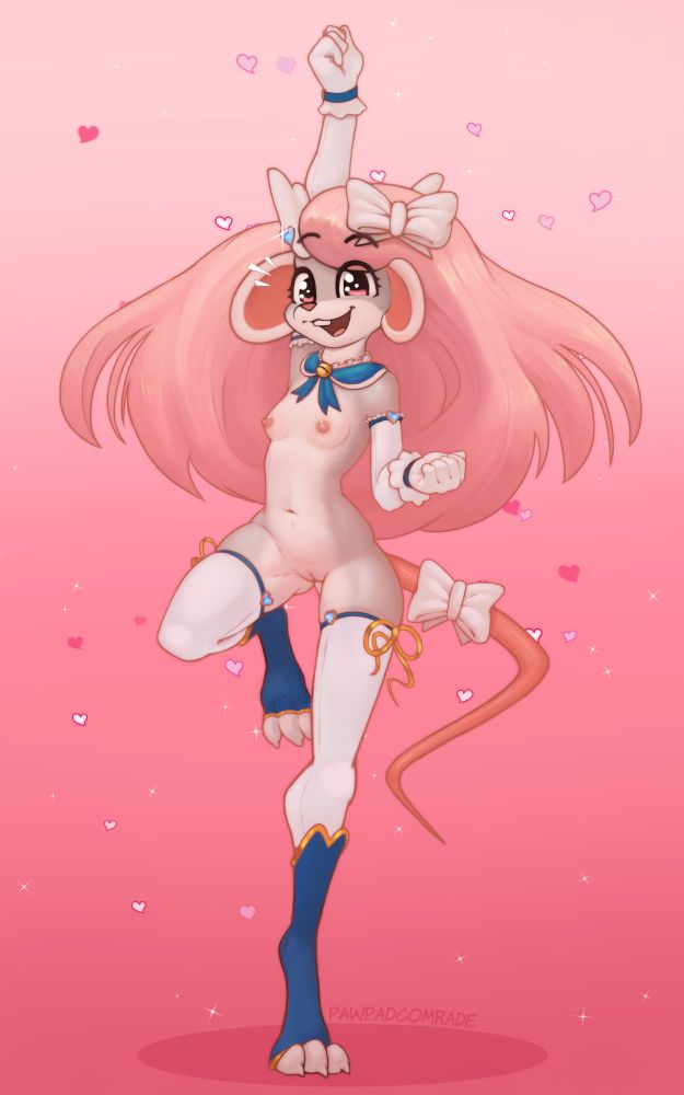 Emily wears only accessories, revealing her pussy and breasts