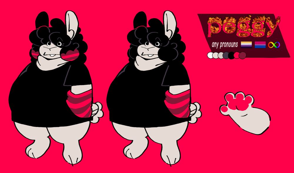 reference sheet de um coelho redondo de gênero ambíguo com cabelo volumoso porem com um fundo mais simples