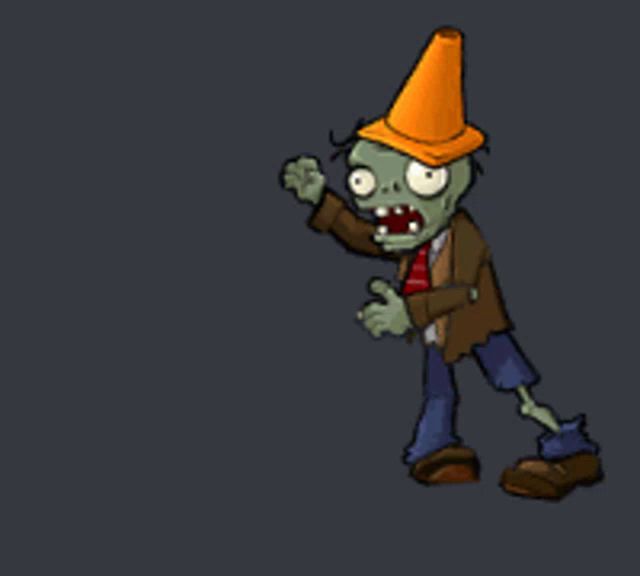 a cartoon of a zombie wearing a traffic cone