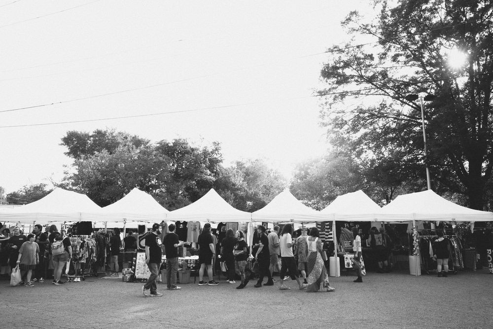 Black and white photo from the Punk Rock Flea Market in Birmingham, Alabama