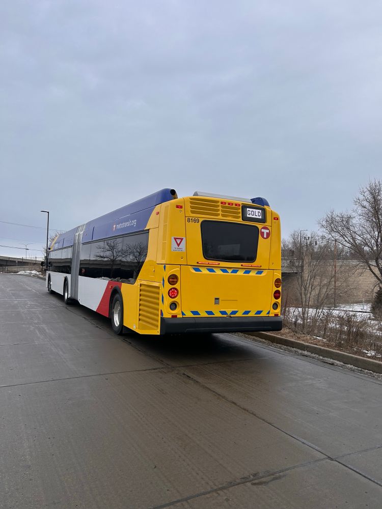 Rear view of a Gold Line bus
