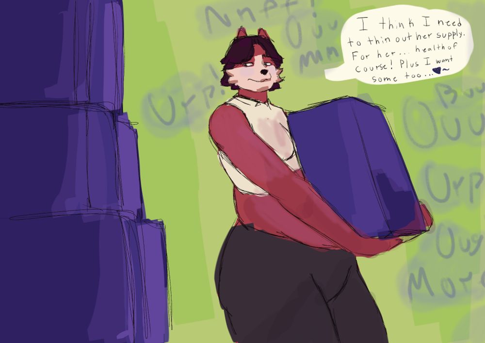 Melony taking a crate of BLUFRT just to help out her very bloated gf~