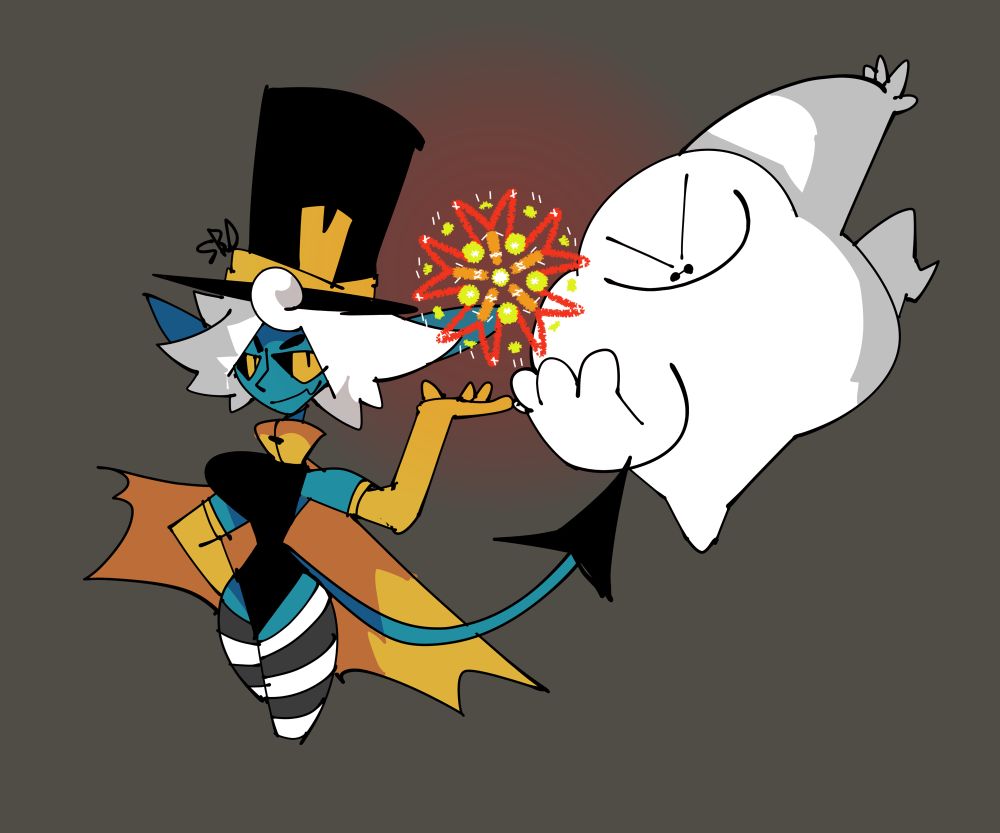 Zezebelle, a blue demon with a magician’s hat and cape. Kidd, a white rotun alien with small eyes that resemble a pair of glasses