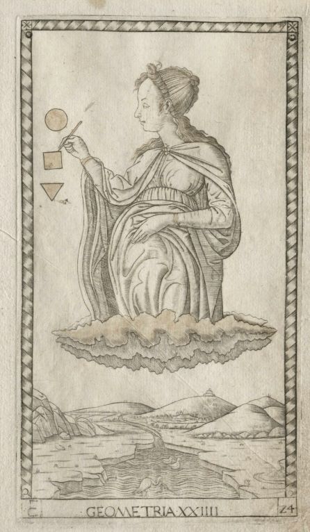 Engraving of Geometria a female representation of the Liberal Art of Geometry. 