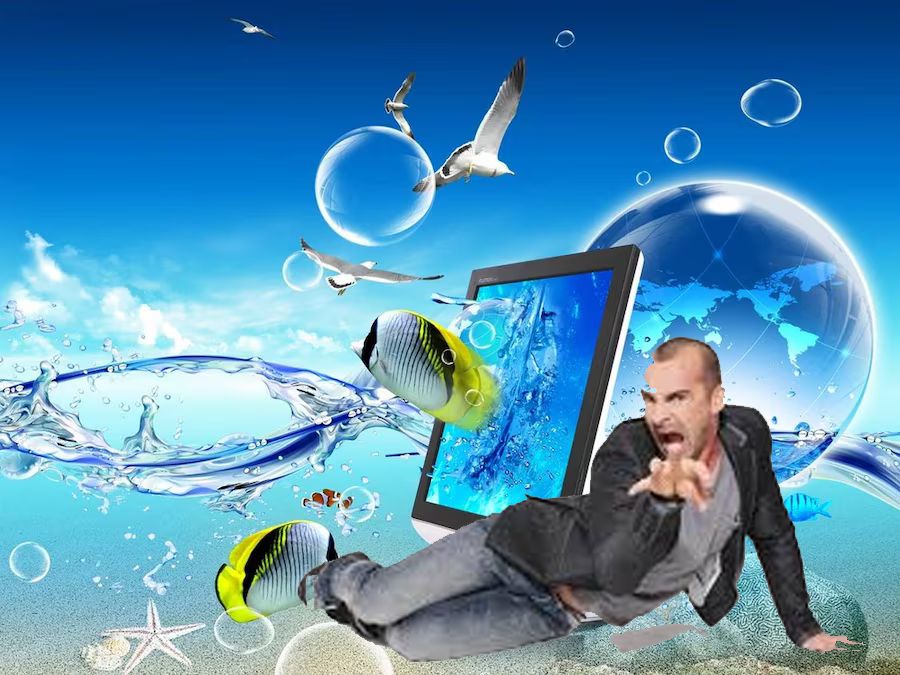 louie spence crudely pasted onto a generic frutiger aero wallpaper